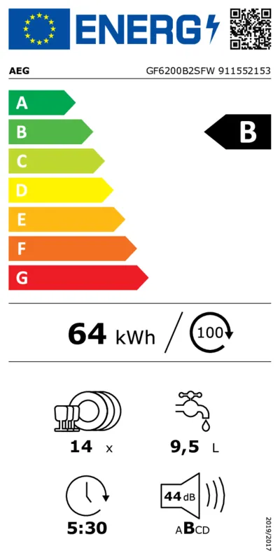 AEG GF6200B2SFW energielabel