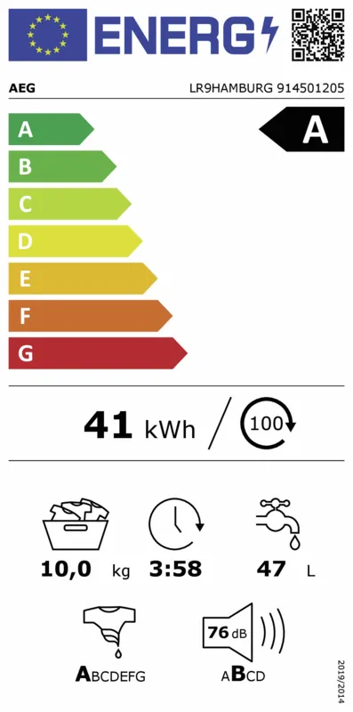 AEG LR9HAMBURG energielabel