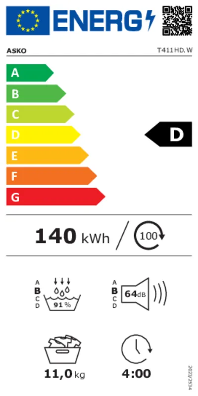 Asko T411HD.W energielabel