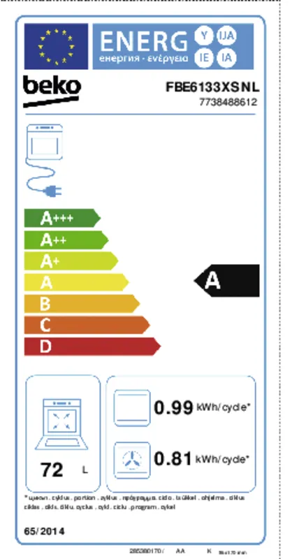 Beko FBE6133XS NL energielabel