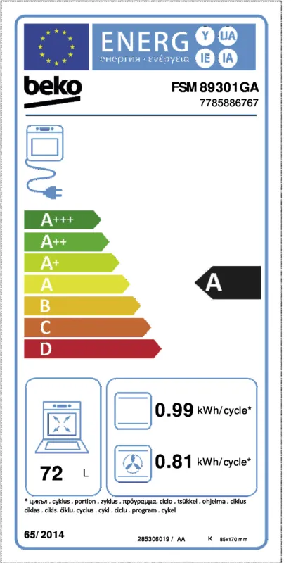 Beko FSM89301GA energielabel