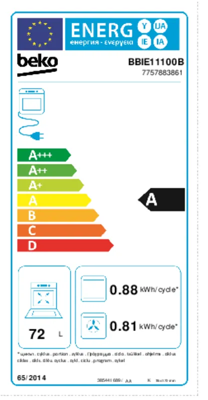 Beko BBIE11100B energielabel