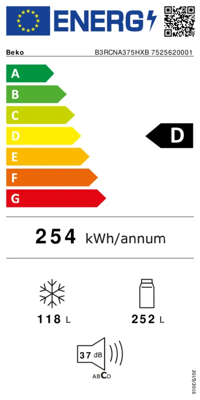 Beko B3RCNA375HXB energielabel
