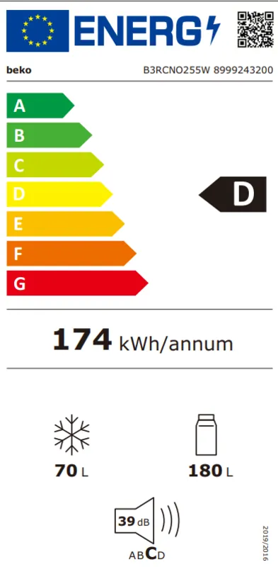 Beko B3RCNO255W energielabel