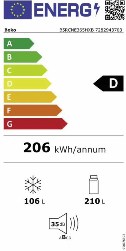 Beko B5RCNE365HXB energielabel
