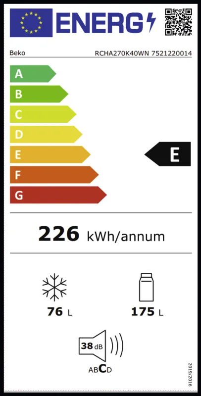 Beko RCHA270K40WN energielabel