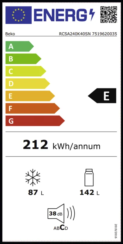 Beko RCSA240K40SN energielabel