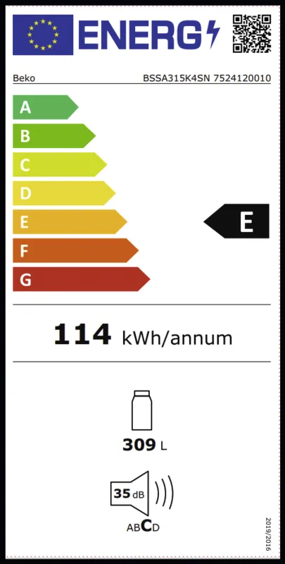 Beko BSSA315K4SN energielabel