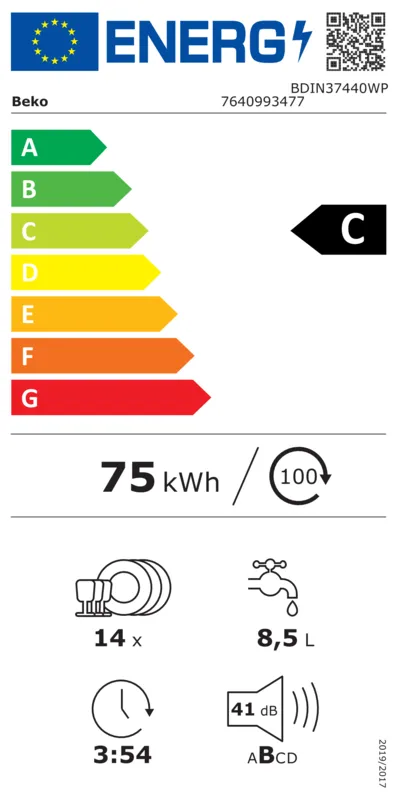 Beko BDIN37440WP energielabel