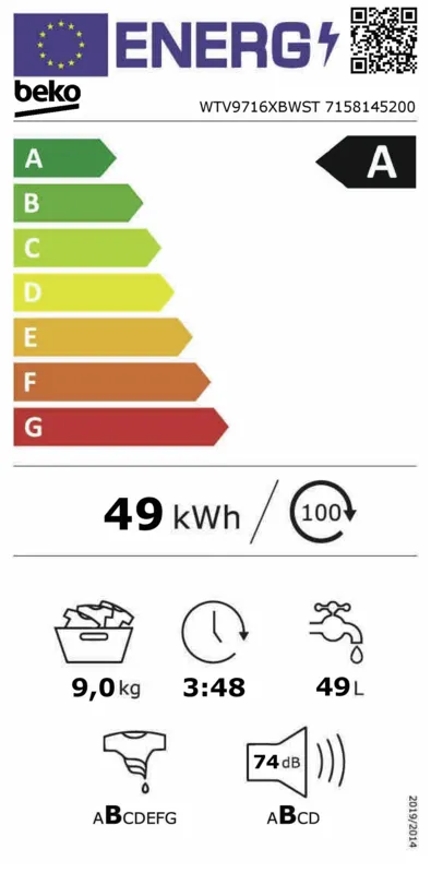 Beko WTV9716XBWST energielabel