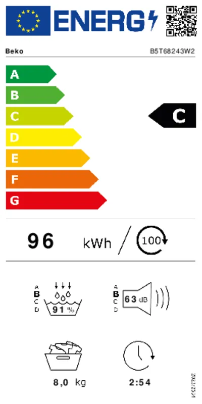 Beko B5T68243W2 energielabel