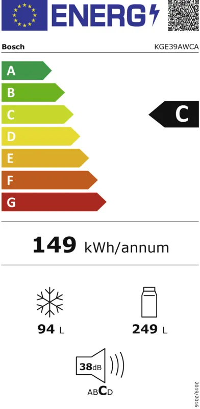 Bosch KGE39AWCA energielabel