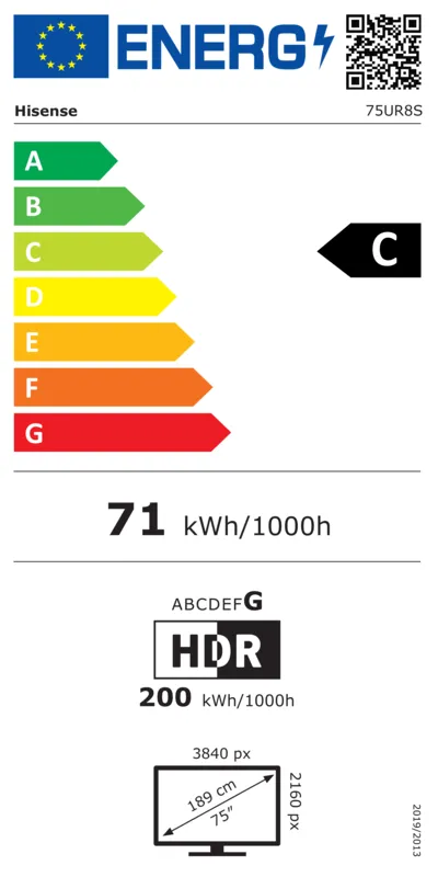 Hisense 75UR8S energielabel