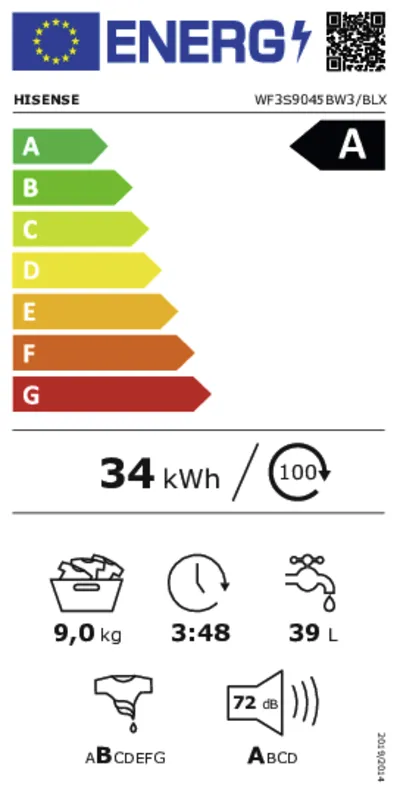 Hisense WF3S9045BW3/BLX energielabel