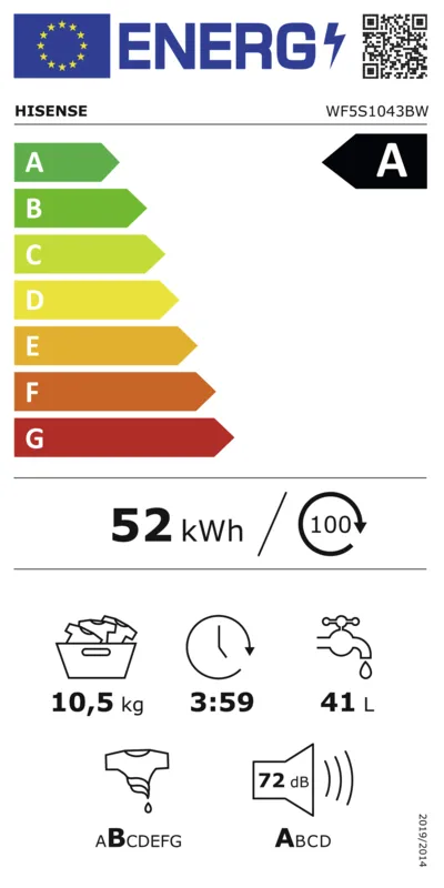Hisense WF5S1043BW energielabel