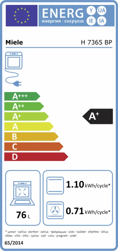 Miele H 7365 BP energielabel
