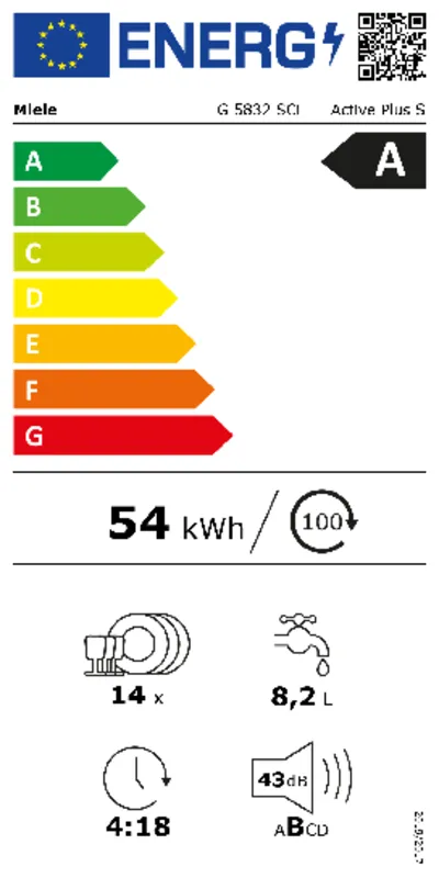 Miele G5832 SCi MER ED230 1,9 CS Selection energielabel