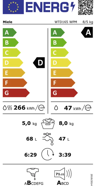 Miele WTD 165 WPM energielabel