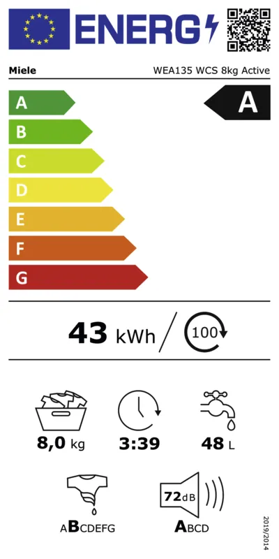 Miele WEA 135 WCS Excellence energielabel
