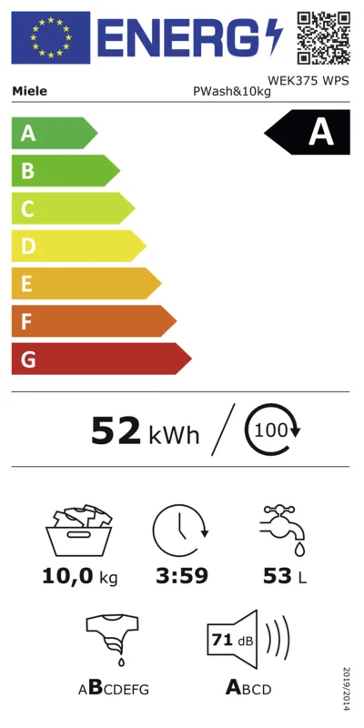 Miele WEK 375 WPS energielabel