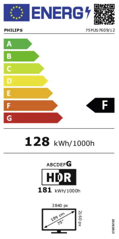 Philips 75PUS7609/12 energielabel
