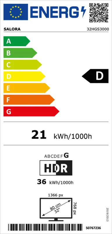 Salora 32HGS3000 energielabel