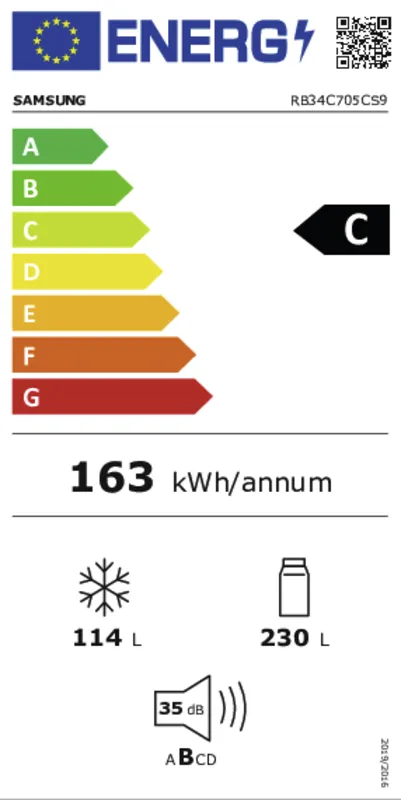Samsung RB34C705CS9/EF energielabel