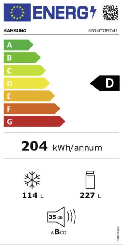 Samsung RB34C7B5D41/EF energielabel