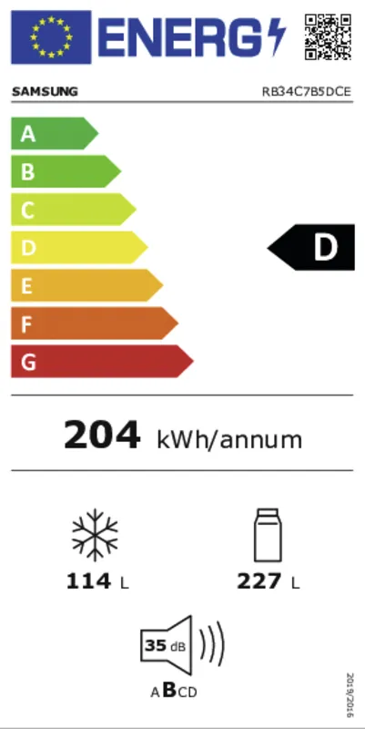 Samsung RB34C7B5DCE/EF energielabel