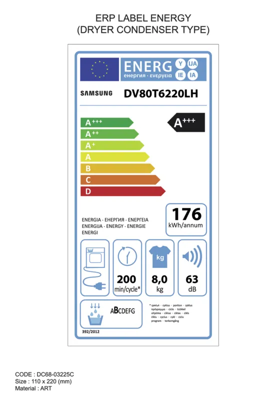 Samsung DV80T6220LH/S2 energielabel