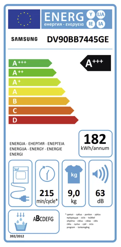Samsung DV90BB7445GES2 energielabel