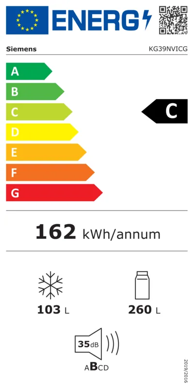 Siemens KG39NVICG energielabel