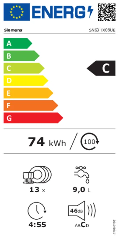 Siemens SN63HX09UE energielabel