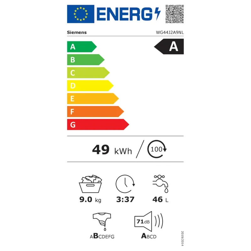 Siemens WG44J2A9NL energielabel