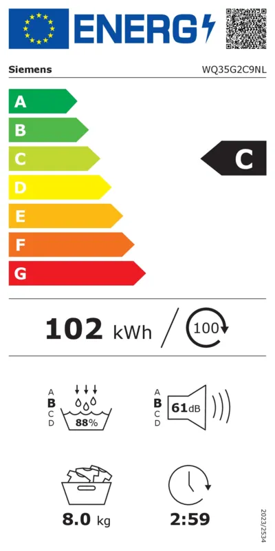 Siemens WQ35G2C9NL energielabel