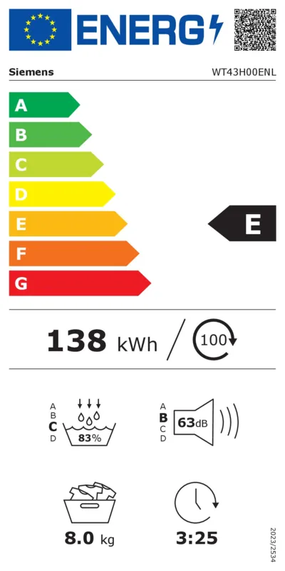 Siemens WT43H00ENL energielabel