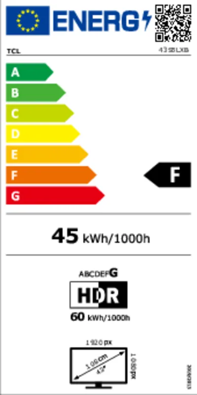 TCL 43S5L energielabel