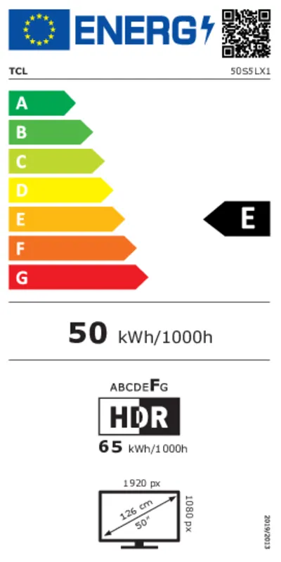 TCL 50S5L energielabel