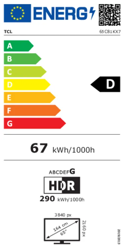 TCL 65C81K energielabel