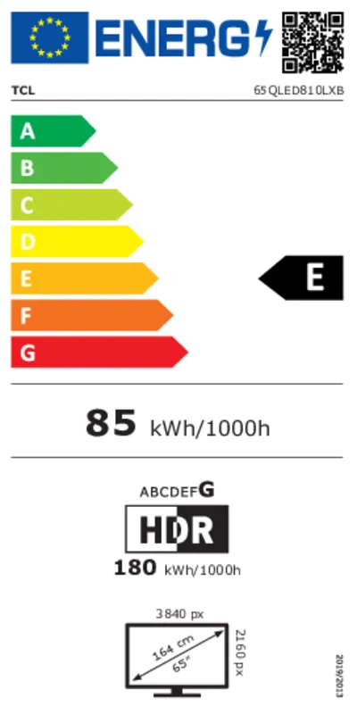 TCL 65QLED810L energielabel