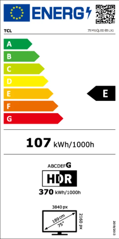 TCL 75MSQLED85L energielabel