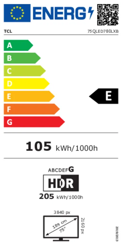 TCL 75QLED780L energielabel