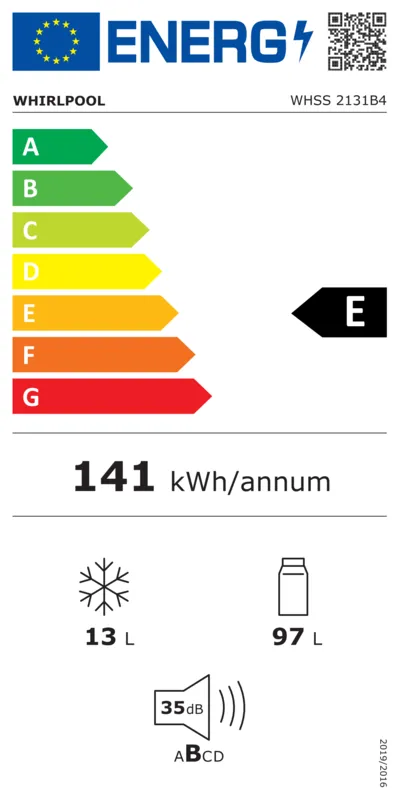 Whirlpool WHSS 2131B4 energielabel