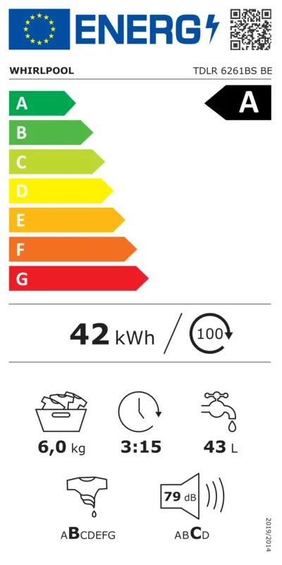 Whirlpool TDLR 6261BS BE energielabel