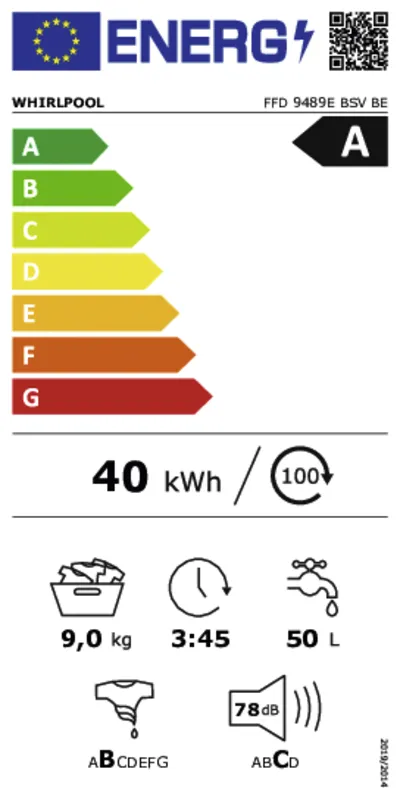 Whirlpool FFD 9489E BSV BE energielabel